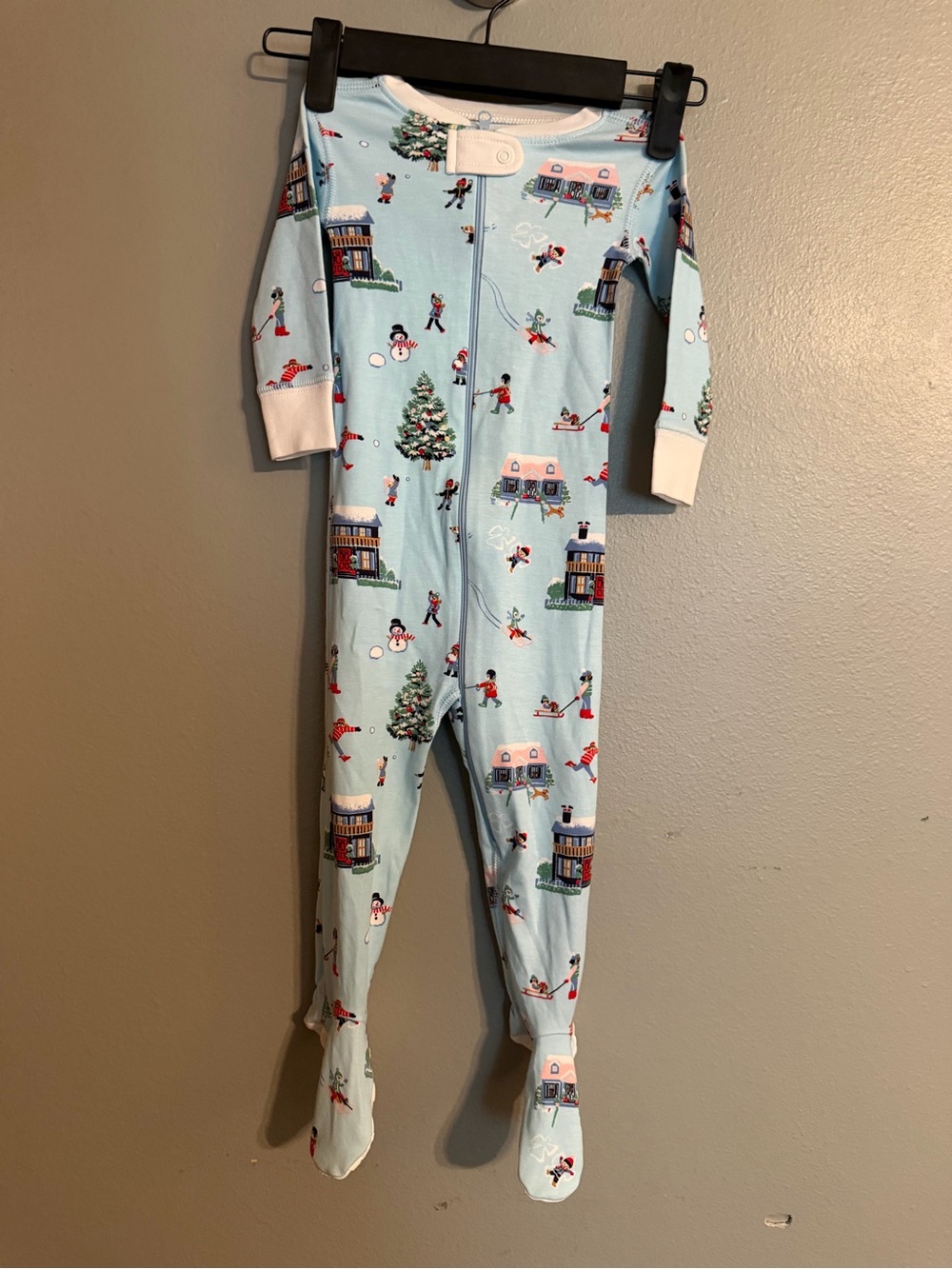 The Beaufort Bonnet Company Light Blue Holiday Village Footed Pajamas
